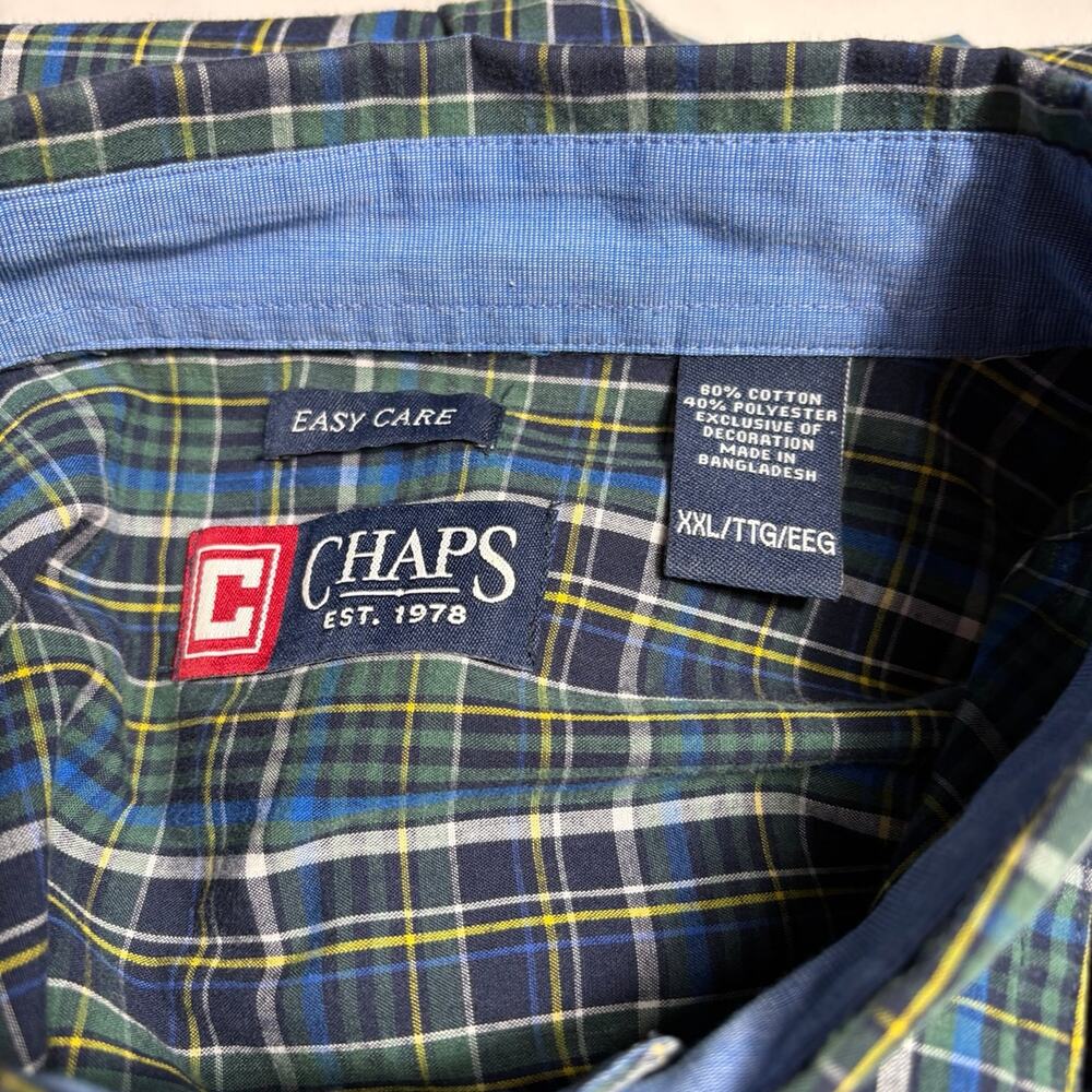 Chaps Shirt Men's 2XL Long Sleeve Button Down Stretch Easy Care Green Plaid - Picture 7 of 12